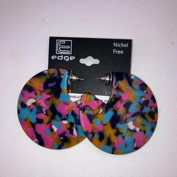 NWT! Edge Multicolored Acrylic Dangle Geometric Resin Nickel Free Earrings! - Picture 2 of 7